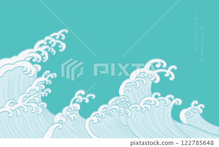 Japanese background with hand drawn line wave pattern vector. Abstract template with geometric curve pattern. Natural layout design in oriental style Japanese background with hand drawn line wave pattern vector. Abstract template with geometric curve pattern. Natural layout design in oriental style 122785648