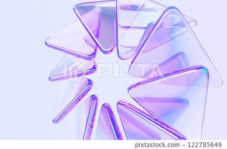 Abstract 3d background wallpaper with glass circle effect of row triangle plate shapes, colorful light iridescent neon holographic gradient. Render digital graphic design tech banner. 3D illustration 122785649