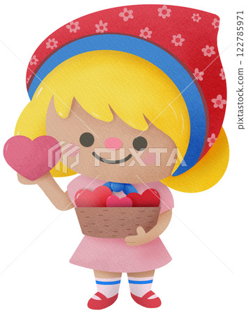A little girl holding basket of hearts 122785971