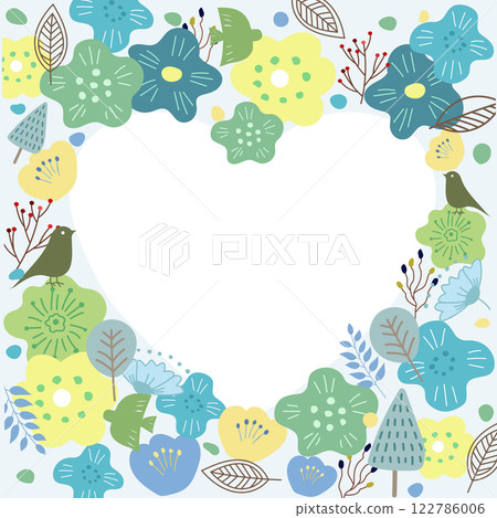 Vector illustration of a Scandinavian-style heart pattern with flowers and birds 122786006