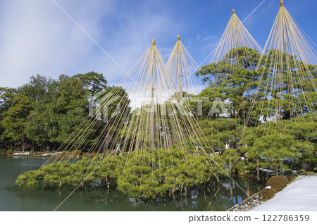 松樹上掛滿雪花，是兼六園冬季的一大特色 122786359