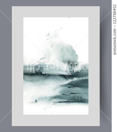 Autumn cloudy scenery with wasteland or river in foreground and tree growing in distance Autumn cloudy scenery with wasteland or river in foreground and tree growing in distance 122786402