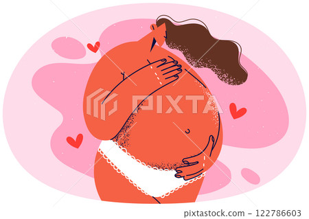 Pregnant woman touching big belly Pregnant woman touching big belly 122786603