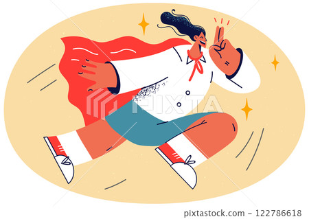 Motivated businesswoman in superhero costume strive for achievement 122786618