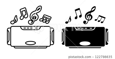 Linear icon, portable music speaker front view. Listening to music in nature and in noisy company of friends. Simple black and white vector isolated on white background 122786635