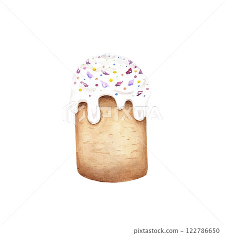 Easter cake drawn in watercolor, illustration on a white background. Happy easter Cute easter patterns, baking for the holiday. 122786650