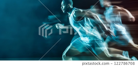 Dynamic athletes sprinting in motion blur Dynamic athletes sprinting in motion blur 122786708