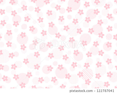 櫻花、圓點和條紋圓圈圖案背景 122787041