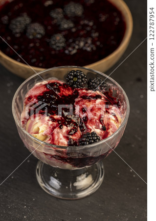 cold natural ice cream with different flavors close up cold natural ice cream with different flavors close up 122787954