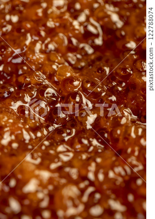 a delicacy of red salmon caviar during cooking 122788074