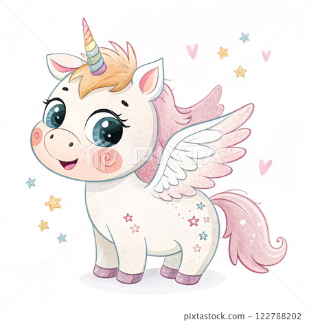 Cute Happy Winged Unicorns Kid Drawing Children Art 122788202