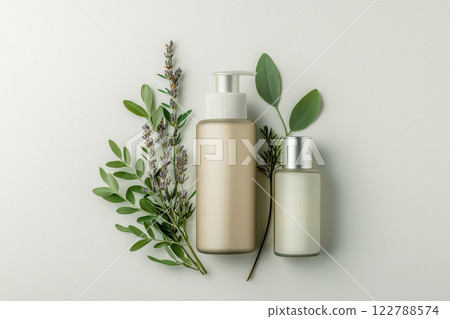 flat lay with mockup of skin care cosmetics made from natural ingredients, healthy hygiene concept 122788574