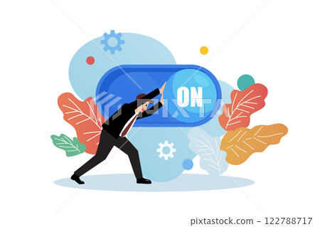 Businessman turn off switch. Failure in career development. 122788717