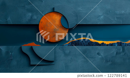 Abstract background with a rising red moon over the bay and coastal mountains, thick saturated tones, an idea for a banner about loneliness and change Abstract background with a rising red moon over the bay and coastal mountains, thick saturated tones, an idea for a banner about loneliness and change 122789141