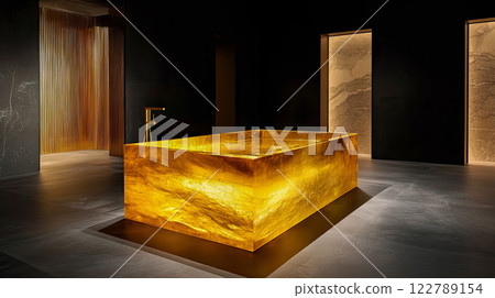 bath and bathroom design concept with golden decor, house project concept 122789154