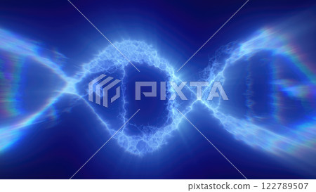 Electrified blue DNA helix glowing with energy against a dark backdrop, representing genetics and biotechnology Electrified blue DNA helix glowing with energy against a dark backdrop, representing genetics and biotechnology 122789507