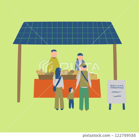 一個人在市場開麵包店的插圖 一個人在市場開麵包店的插圖 122789588