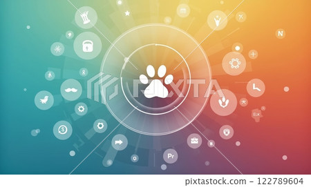 paw print icon integrated into a colorful background 122789604