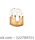 Easter cake drawn in watercolor, illustration on a white background. Happy easter Cute easter patterns, baking for the holiday. 122789721
