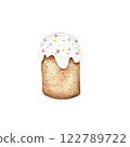 Easter cake drawn in watercolor, illustration on a white background. Happy easter Cute easter patterns, baking for the holiday. 122789722