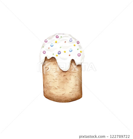 Easter cake drawn in watercolor, illustration on a white background. Happy easter Cute easter patterns, baking for the holiday. Easter cake drawn in watercolor, illustration on a white background. Happy easter Cute easter patterns, baking for the holiday. 122789722