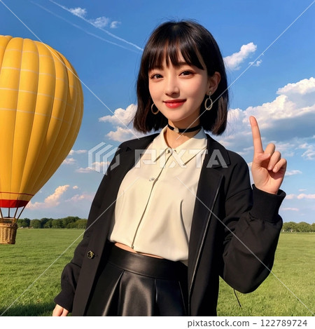 年輕女子乘坐氣球飛行 122789724