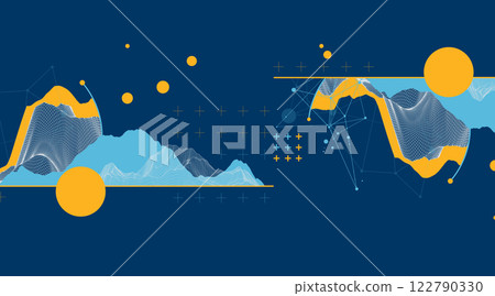 Trendy abstract wireframe background. Modern science or technology art elements. Surface illustration inside circles Trendy abstract wireframe background. Modern science or technology art elements. Surface illustration inside circles 122790330