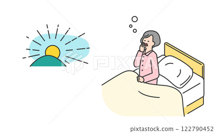 Sleep: Senior woman waking up in the morning due to lack of sleep 122790452