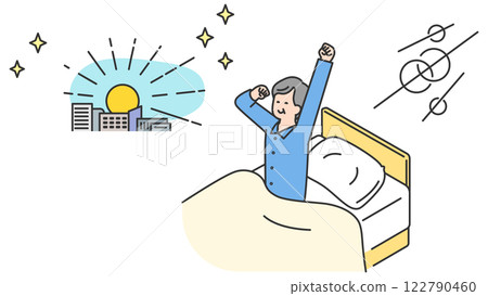 Sleep: Senior man waking up in bed in the morning 122790460