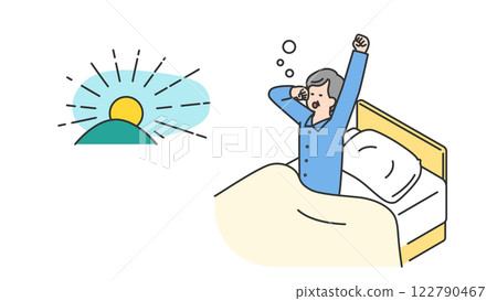Sleep: Senior man waking up in the morning due to lack of sleep 122790467