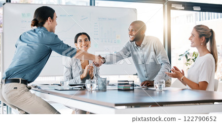 Diversity b2b people, handshake and collaboration for promotion, success deal or company innovation idea. Business meeting, thank you and partnership in teamwork or collaboration with client. Diversity b2b people, handshake and collaboration for promotion, success deal or company innovation idea. Business meeting, thank you and partnership in teamwork or collaboration with client. 122790652