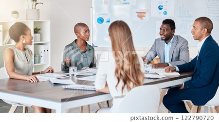 Business people planning, collaboration and teamwork on a startup project in an advertising or marketing company. Team of professional workers working on strategy with data documents or paperwork Business people planning, collaboration and teamwork on a startup project in an advertising or marketing company. Team of professional workers working on strategy with data documents or paperwork 122790720