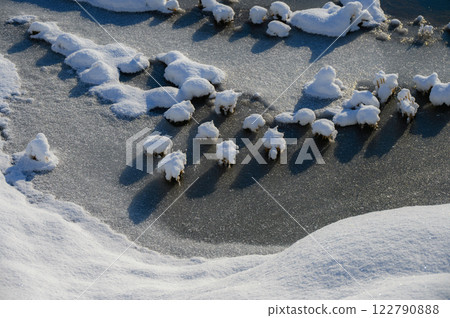 Snow cap in the corner of a rice field [Nagano Prefecture] 122790888
