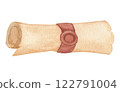 Watercolor illustration of an ancient scroll. Hand drawn sketch of a rolled scroll with red stamp, isolated 122791004