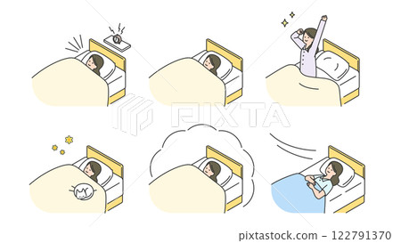 睡眠：女人安靜睡在床上，佈景，變化 122791370