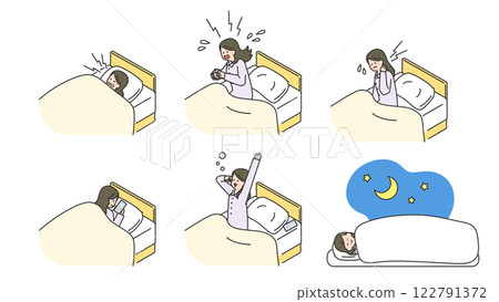 睡眠:女人在床上睡不好,佈景,變化 睡眠:女人在床上睡不好,佈景,變化 122791372