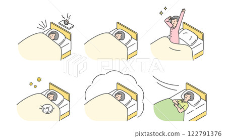 睡眠：老年婦女安靜地睡在床上，佈景，變化 122791376