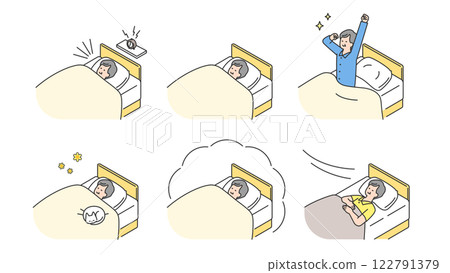 Sleep: Senior man sleeping peacefully in bed, set, variations Sleep: Senior man sleeping peacefully in bed, set, variations 122791379