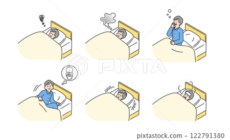 睡眠：老年人在床上無法睡好，佈景，變化 122791380