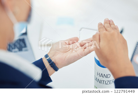 Business woman hands sanitizer, covid hygiene and office protocol for healthcare safety, corona virus protection and cleaning compliance. Responsible work disinfection of germs, bacteria and flu risk Business woman hands sanitizer, covid hygiene and office protocol for healthcare safety, corona virus protection and cleaning compliance. Responsible work disinfection of germs, bacteria and flu risk 122791449