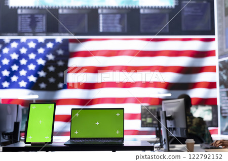 US army working in a top secret control center with isolated mockup screen, ensuring national safety while studying surveillance footage from radar cctv. Command service. US army working in a top secret control center with isolated mockup screen, ensuring national safety while studying surveillance footage from radar cctv. Command service. 122792152