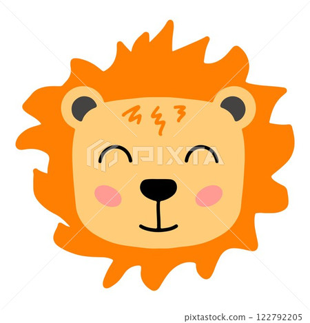 Cute hand drawn lion for kids poster isolated on white background. Funny cartoon lion icon. Vector doodle illustration for posters, cards, t-shirts, textiles, kids book, greeting cards, kids games Cute hand drawn lion for kids poster isolated on white background. Funny cartoon lion icon. Vector doodle illustration for posters, cards, t-shirts, textiles, kids book, greeting cards, kids games 122792205