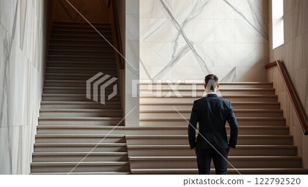 A person stopping at a dead-end staircase 122792520