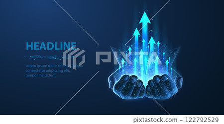 Hand with Arrows. 3D Growth, Profit Increase, Revenue Growth, Improve Marketing. 122792529