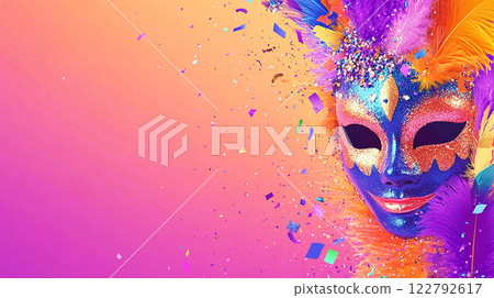 Colorful carnival mask and confetti 122792617
