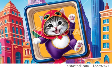 A cat going out to a colorful town A cat going out to a colorful town 122792875