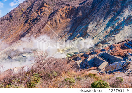 [Kanagawa Prefecture] Smoke rising from Owakudani in Hakone 122793149