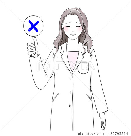 圖:一位身穿白色實驗服的美女,一臉失望,舉著標示「X」的盤子 圖:一位身穿白色實驗服的美女,一臉失望,舉著標示「X」的盤子 122793264