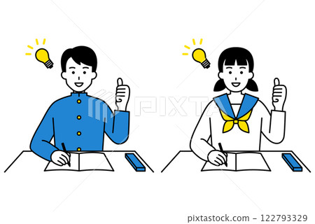 一組理解自己學業的男女學生 一組理解自己學業的男女學生 122793329