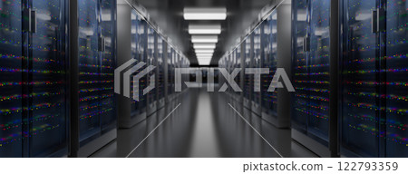 Servers. Server data center. Backup, hosting, mainframe, farm and computer rack with storage information. 3d render 122793359
